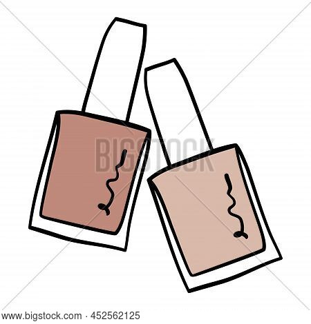 Nail Polish Bottles Silhouette For Manicure Industry. Minimalist Black Laquer Bottle In Hand Drawn O