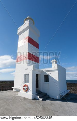 The Old Lighthouse In Gardur At Reykjanes Peninsula Iceland. Iceland Landmark