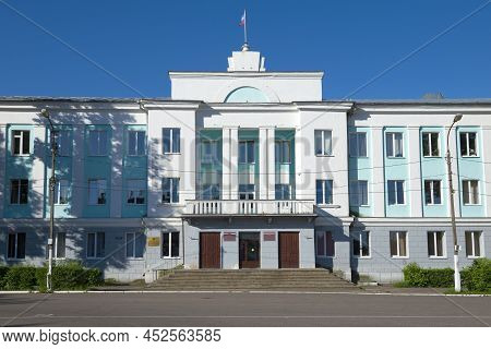 Velikie Luki, Russia - July 04, 2018: City Administration Building Facade Close-up On A Sunny July D