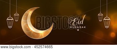 Eid Mubarak Realistic Cresent Moon Banner Design