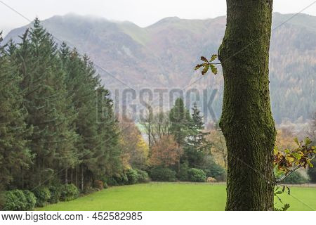 Beautiful Landscape Image Of Autumn In Lake District Looking Across To Mountains In Distance With Su