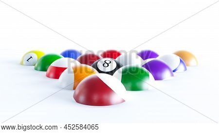 3d Render Of Half Billiard Balls Isolated On White Background, Poolball, Billiard Balls In A White P