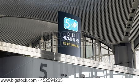 Istanbul, Turkey - February 2020: Ticket Services Signage, Bilet Hizmetleri In Turkish, In Istanbul 