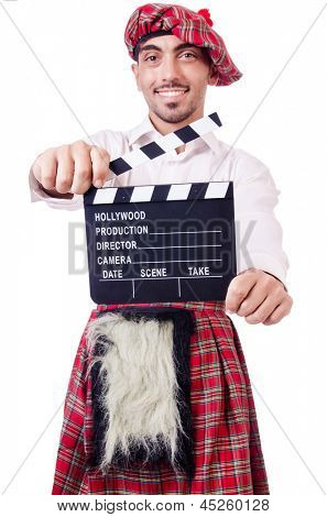 Scotsman mit Film Board auf weiß
