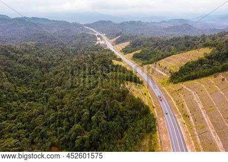 Aerial View Of The New Popular Temiang Pantai Highway. The Highway Went Viral Due To Some Postings I