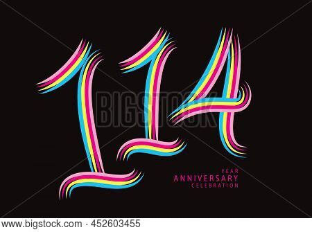 114 Years Anniversary Celebration Logotype Colorful Line Vector, 114th Birthday Logo, 114 Number, Ba