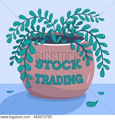 Text Caption Presenting Stock Trading. Business Showcase Buy And Sell Of Securities Electronically O