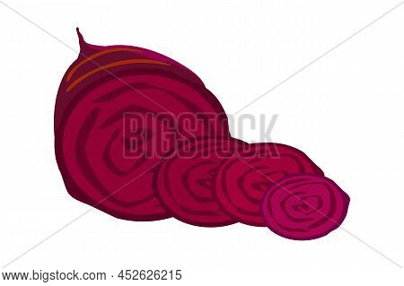 Half And Slices Beetroot Isolated On White Background. Red Beet Cut Sliced. Organic Garden Ripe Vege