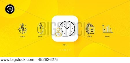 Startup, Lock And Diagram Graph Minimal Line Icons. Yellow Abstract Background. Time Management, Swi