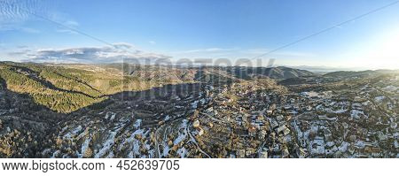 Aerial Panorama Of Village Of Dolen With Authentic Nineteenth Century Houses, Blagoevgrad Region, Bu
