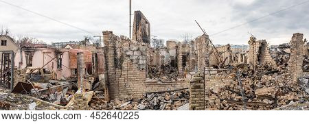 Bucha, Ukraine - Apr. 06, 2022: War In Ukraine. Chaos And Devastation On The Streets Of Bucha As A R