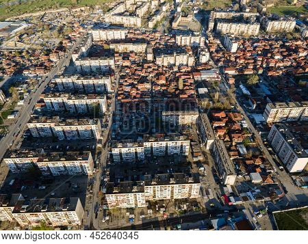 Sunset Aerial View Of Stolipinovo Ghetto Neighborhood In City Of Plovdiv, Bulgaria