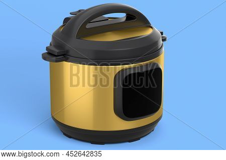 Electric Multi Cooker Isolated On Blue Background.