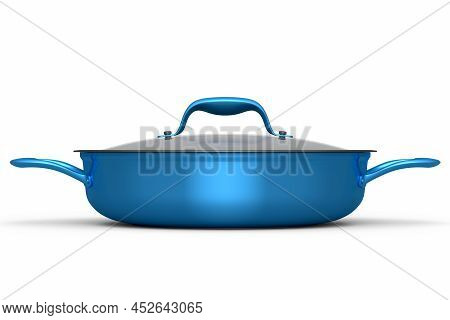Stainless Steel Stewpot And Chrome Plated Aluminum Cookware On White Background