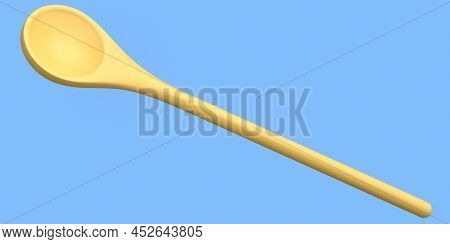 Wooden Solid Spoon Or Kitchen Utensils On Blue Background.
