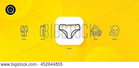 Panties, Bathrobe And Pants Minimal Line Icons. Yellow Abstract Background. Healthy Face, Cream Icon
