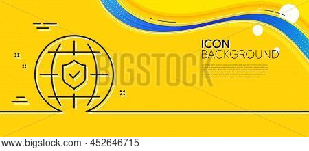 Global Insurance Line Icon. Abstract Yellow Background. Travel Risk Coverage Sign. Policyholder Prot