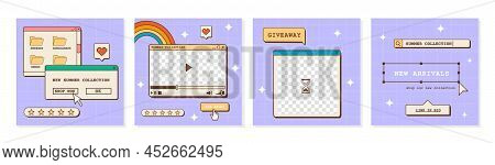 Set Of Vaporwave Ig Post Templates For Social Media. Abstract Retro 80s 90s Aesthetic Groovy Backgro