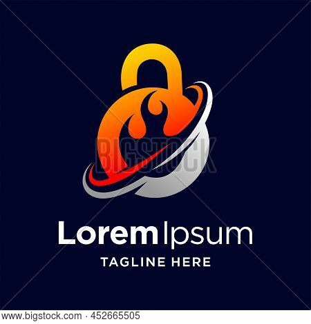 Burning Logo With Padlock Concept, Burning Logo