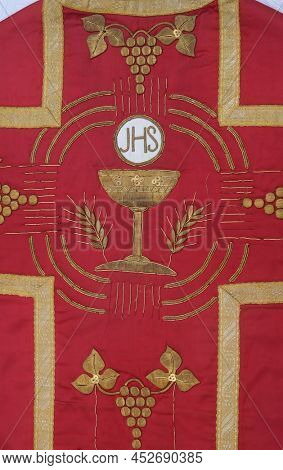 STITAR, CROATIA - JUNE 16, 2018: Gold embroidered church chasubles