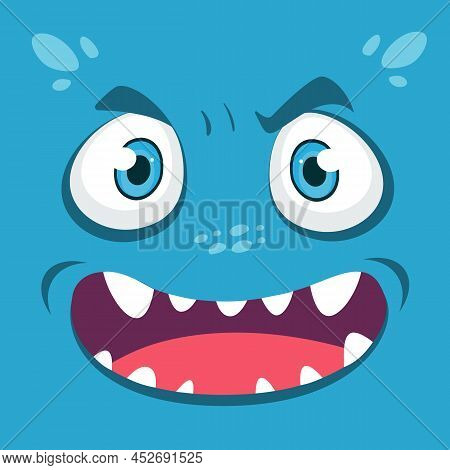 Blue Monster Avatar. Cartoon Monster Face. Monster Square Head. Vector Stock