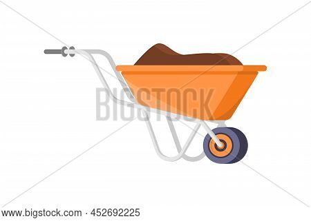 Gardening Wheelbarrow Full Of Soil For Farming Work Isometric Vector Illustration. Agriculture Push 