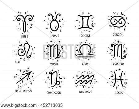 Zodiac Hand Drawn Signs Isolated Cliparts Bundle, Unique Astrology Symbols Illustration, Esoteric My