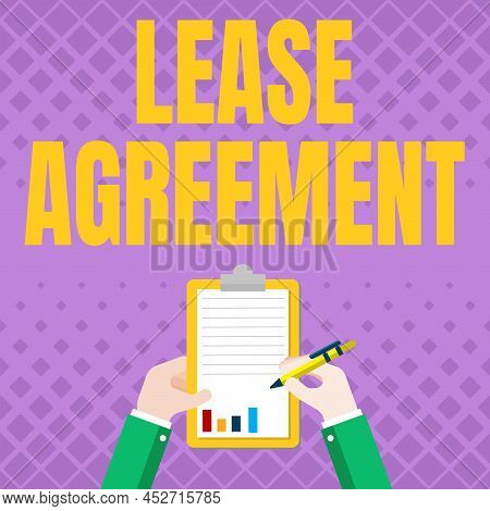 Text Caption Presenting Lease Agreement. Business Approach Contract On The Terms To One Party Agrees