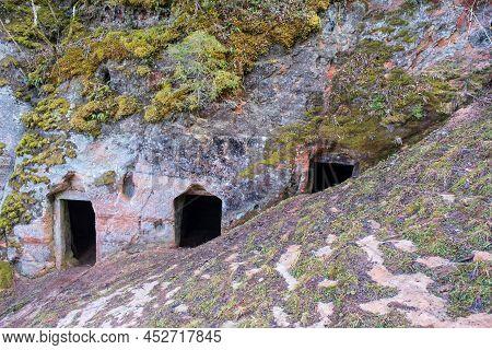 Natural Cellars And Caves In The Red Rocks, Ligatne, Gauja National Park, Latvia
