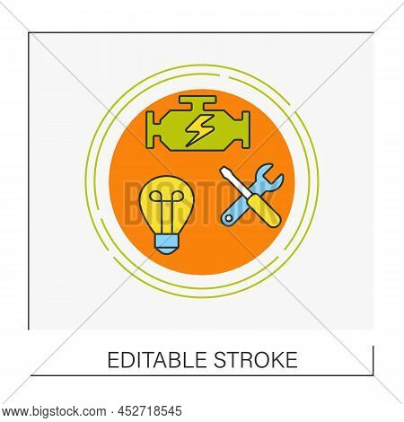 Check Engine Light Concept Line Icon. Computerized Engine Management System To Indicate Fault.car Se