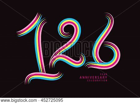 126 Years Anniversary Celebration Logotype Colorful Line Vector, 126th Birthday Logo, 126 Number, Ba