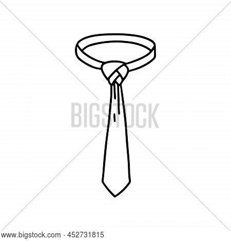 Outline, Vector Tie Illustration. The Eldredge Knot. Hand Drawn Graphic Design. Businessman Style Fa