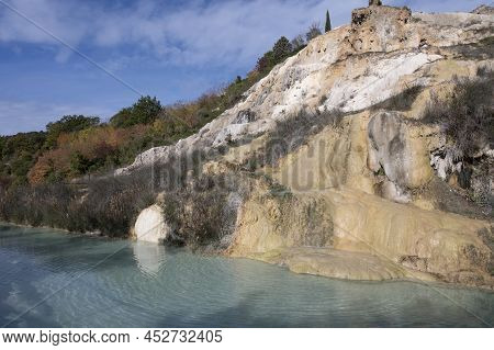 Ancient Hot Thermal Springs And Blue Pool In Nature Park Dei Mulini, Bagno Vignoni, Tuscany, Italy