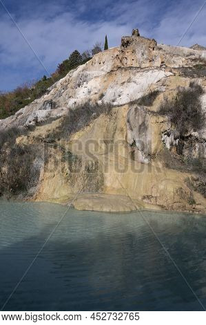 Ancient Hot Thermal Springs And Blue Pool In Nature Park Dei Mulini, Bagno Vignoni, Tuscany, Italy