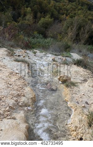 Ancient Hot Thermal Springs And Pool In Nature Park Dei Mulini, Bagno Vignoni, Tuscany, Italy