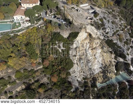 Aerial View On Free Hot Thermal Springs And Pool In Nature Park Dei Mulini, Bagno Vignoni, Tuscany,