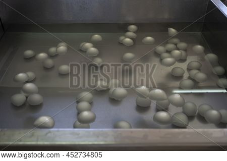 Process Of Making Fresh White Soft Buffalo Mozzarella Cheese On Small Cheese Farm In Campania, Italy