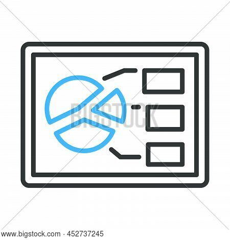 Tablet With Analytics Diagram Icon. Editable Bold Outline With Color Fill Design. Vector Illustratio