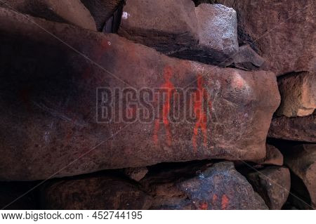Pagan Drawings Of People Painted On Stones In The Remnants Of The Megalithic Complex Of The Early Br