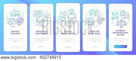 Steps To Start Virtual Office Blue Gradient Onboarding Mobile App Screen. Walkthrough 5 Steps Graphi