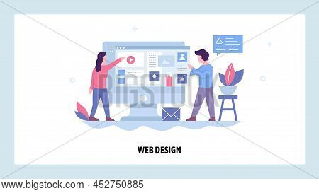 Development Team Build Website Responsive Design. User Interface Template Vector Web Site Design. La