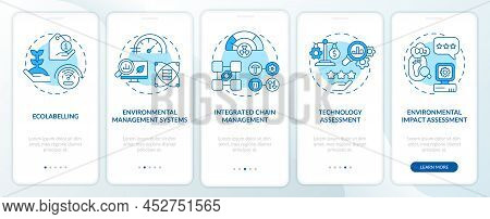 Tools Of Industrial Ecology Blue Onboarding Mobile App Screen. Ecosystem Walkthrough 5 Steps Graphic