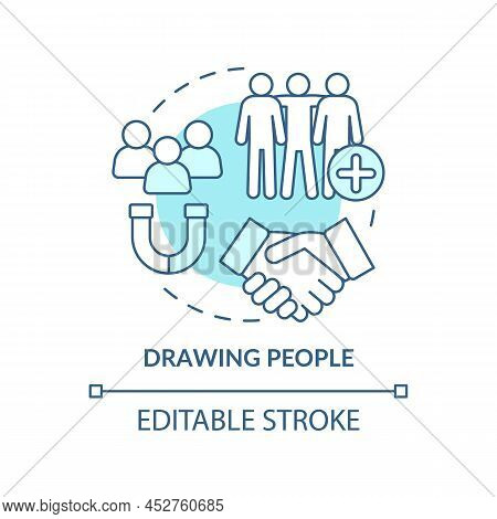 Drawing People Turquoise Concept Icon. Making Friends Easily. Charisma Benefit Abstract Idea Thin Li