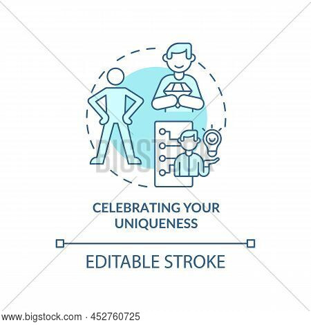 Celebrating Your Uniqueness Turquoise Concept Icon. Charisma Benefit Abstract Idea Thin Line Illustr