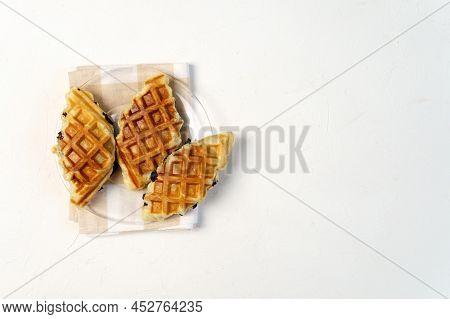 Croffles. Croissant Dough Is Molded Using A Waffle Mold. Flat Lay