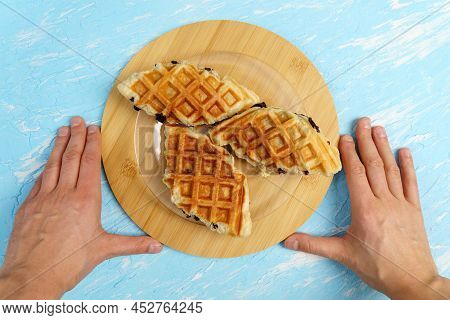 Croffle For Croissant And Waffle. This Bread Is A Combination Of Croissants And Waffles.