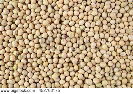 Top View Of Heap Of Dried Soybeans For Backdrop Or Banner