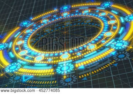 Technology Neon Background.hud Digital Design.process Interface On Display .3d Illustration.