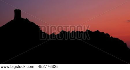 Black Profile Of The Sighting Tower Of The Island Of Corsica In The Archipelago Called Sanguinarie I