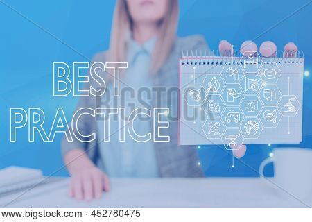 Hand Writing Sign Best Practice. Concept Meaning Method Systematic Touchstone Guidelines Framework E
